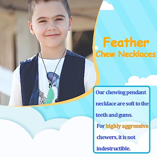 Sensory Chew Necklace for Kids, Boys and Girls, 5 Pack Silicone Feather Chewy Necklaces for Autism, ADHD, Chewing, Oral Motor Chewable Pendant for Mild Chewers - Image 7