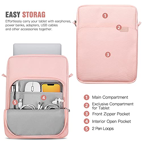 Image of TiMOVO 9-11 inch Tablet Sleeve Bag Carrying Case with Strap, Pink | Fits iPad A16 11 inch, Pad Air 11 /5th & 4th 10.9 inch, 10th Gen /10.2 inch, Galaxy Tab A11 Plus, Multi-Pocket, Handle, Padded Protection