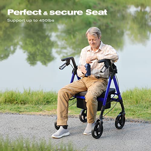 Oasisspace Heavy Duty Rollator Walker - Bariatric Rollator Walker With Large Seat For Seniors Support Up 450 Lbs (Blue) #TOP6