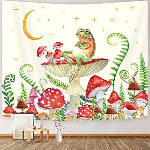 Goaok Mushroom Tapestry Forg Cottagecore Wall Tapestry Cute Forg Cottagecore Moon Stars Aesthetic Tapestry For Bedroom 70S 60S Botanical Plant Witchy For College Dorm Poster Blanket 60"X40" Black #TOP1