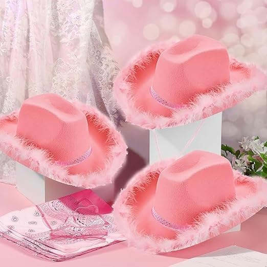 MALLOOM 6 Chapeaux Cowgirl Roses avec 6 Bandanas et 6 Lunettes en Forme de Cœur – Accessoires de Déguisement Western pour Femmes – Fête de Bachelorette