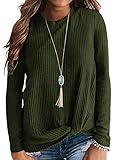 Neineiwu Womens Waffle Knit Tunic Blouse Front Twist Knot Long Sleeve Tops Loose Fitting Plain...