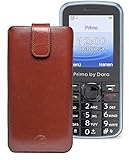 Original Favory ® Etui Tasche für / Primo 305 by Doro / Leder Etui Handytasche Ledertasche Schutzhülle Hülle Hülle *Lasche mit Rückzugfunktion* In Braun