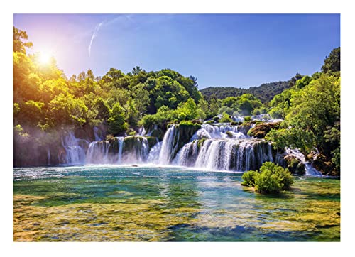 Papel Pintado Cascada Paisaje Verde Naturaleza Bosque Agua - Incluye Pegamento - Fotomurales Pared Tejido No Tejido Decorativos Murales Fotográfico XXL Moderno Decoración de Paredes (416x254 cm)