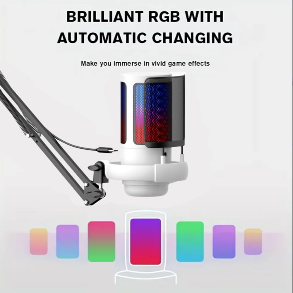 Mikrofon pojemnościowy USB RGB ze stojakiem biurkowym do