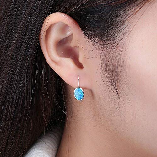 Cinily Opal Drop Earrings For Women Girls 18K White Gold Plated Oval Shape Blue Fire Opal Earrings Gemstone Jewelry Gift #TOP2