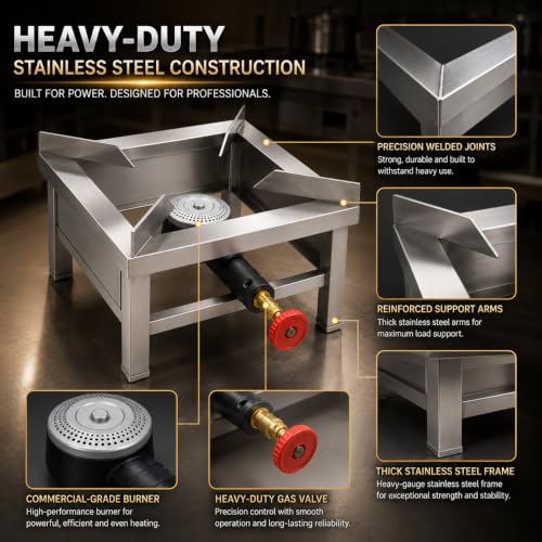 Image of Square Catering Burner 10x10 Inch Heavy Duty LPG Gas Stove Stainless Steel Commercial Cooking Burner for Hotel Restaurant Catering Kitchen