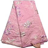 SJD LACE African Lace Fabric 5 Yards, Nigerian Jacquard Embroidery Floral Gilding Lace Fabric for Wedding/Party Sewing