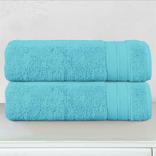 Image of Elegant Comfort Three Line Popcorn Towel Set for Bathroom 27 x 54 inches, Premium Hotel Quality 2-Pack Bath Towels, 100% Turkish Cotton, Soft and Durable, Quick Dry and Highly Absorbent, Aqua