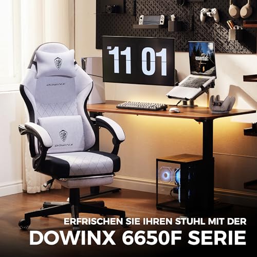 Sedia da gaming in tessuto con cuscino primaverile, supporto lombare per ufficio, con poggiapiedi per adulti, ergonomica, grande e alta, per Office Gaming, grigio - Sedia gaming - Immagine 7