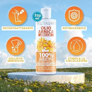Olio Massaggio Professionale con Arnica, Artiglio del Diavolo e Olio di Canapa, 250 ml, Effetto Riscaldante e Rilassante, Assorbimento Rapido, per Massaggi Muscolari e Articolari - Bell'Italia Bio