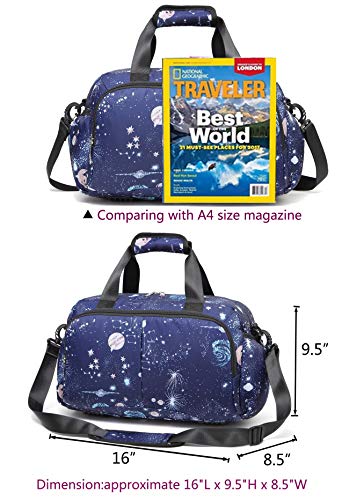 Durable Boys Overnight Duffle Bag for Weekend Travel Little Kids Girls Women Airplane Underseat Carry On Luggage Small Carry On Sport Gym Duffel for Weekender Overnighter Travel (Galaxy,Blue)