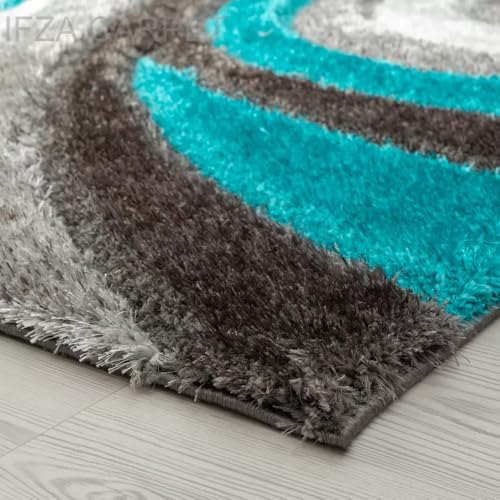 Image of Soft Shaggy Carpet 8x10 Feet - Ultra Plush, Non-Slip, High Pile 2 Inch Microfiber Rug for Bedroom, Living Room, Kids Room & Office - Modern Cozy Floor D�cor (Turquoise Silver C)