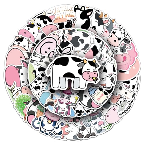 50 Pcs Cute Cow Stickers 1.96-3.15inch Cartoon Animal Decorative Stickers Self-Adhesive for Scrapbooking Kids Room Decoration Farmhouse Theme Setup(Cow)