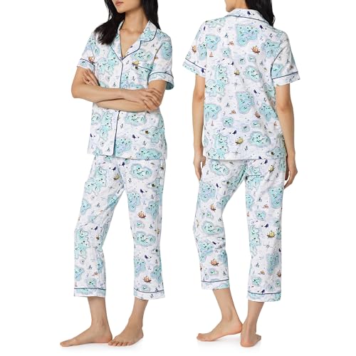 Image of Bed Head PJs Womens Matching Pajamas - Soft Organic Cotton Button Down PJ Shirt & Cropped Pants Set - Loungewear & Sleepwear