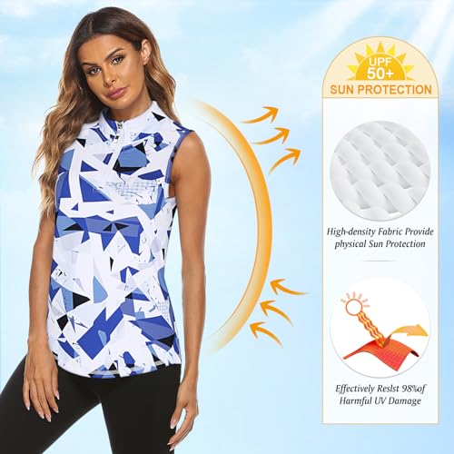Image of Koscacy Women's Sleeveless Golf Tennis Polo Shirts Zip Up Dry Fit Workout Tank Tops Athletic Shirt