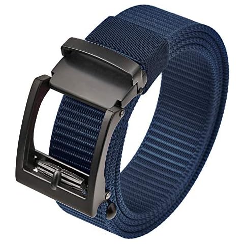 Sportmusies Adjustable Nylon Web Belts for Men Ratchet Belt with Automatic Slide Buckle Cover