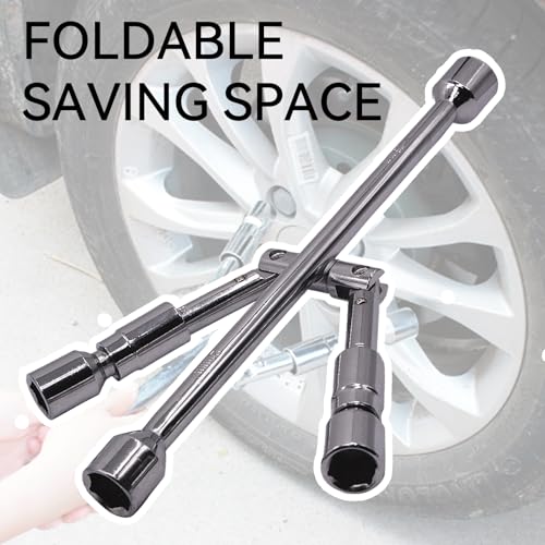 Image of 14-Inch Foldable 4-Way Lug Wrench Set - 17, 19, 21, 23mm for Car, SUV, Truck (Cross Lug Nut Removal Tool)