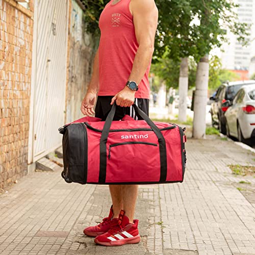 Mala Sacola de viagem Dobrável Grande com Rodinhas Santino Cor:Vermelha/Preta;tamanho:G