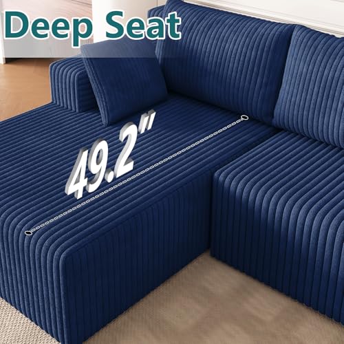 Image of 124 inch U-Shape Cloud Couch, Modern Modular Sectional U-Shape Sofa, Corduroy Boneless Couch Upholstered Couches Deep Seat Sleeper Chaise Longue for Living Room, No Assembly Required,Blue