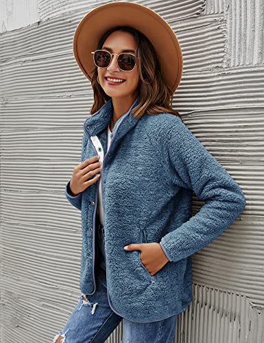 Micoson Women's Fashion Long Sleeve Lapel Button Faux Shearling Shaggy Oversized Coat Jacket With Pockets Warm Winter #TOP1