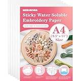 NEBURORA Bedruckbarer wasserlöslicher Stabilisator für Stickereien, 5 Stück, 20,8 x 29 cm, klebriges Stickpapier, abwaschbar, Stickerei, auflösbare Rückseite für Hand- oder Maschinennähzubehör