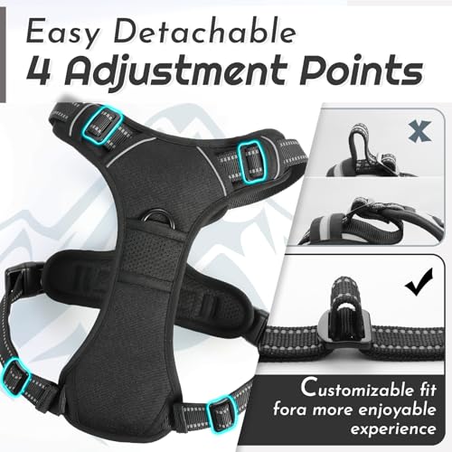 Eagloo Hundegeschirr Grosse Hunde, Anti Zug Hundegeschirr mit Reflexstreifen und Kontrolle, Verstellbar und Einstellbar Geschirr Hund Groß, Brustgeschirr für Labrador, Schwarz, L