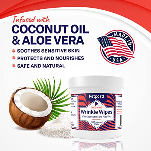 Petpost | Bulldog Wrinkle Wipes For Dogs - Natural Coconut Oil Formula Cleans And Soothes Pug Wrinkles And Folds - 100 Ultra Soft Cotton Pads #TOP2