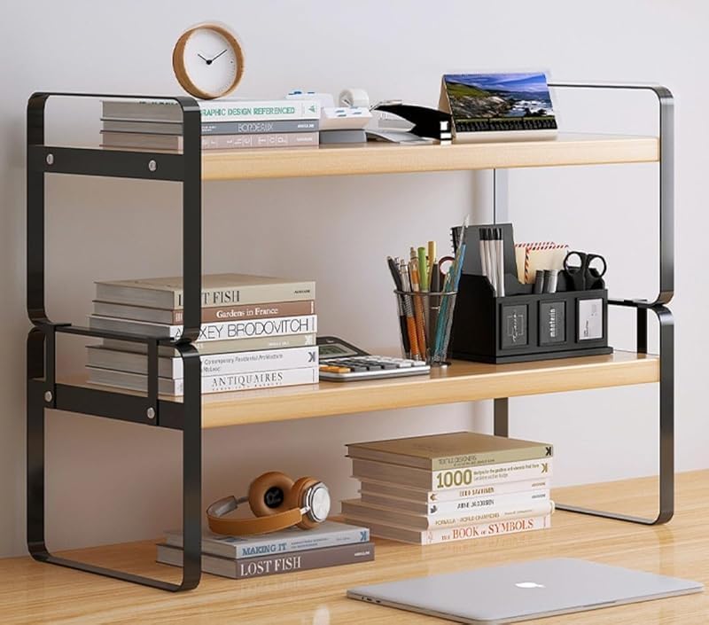 KryZaroホワイト（スプリット）メタル卓上ラック 2 段式 302036CM 組み立て簡単 大容量机上本棚 デスク上置き収納棚