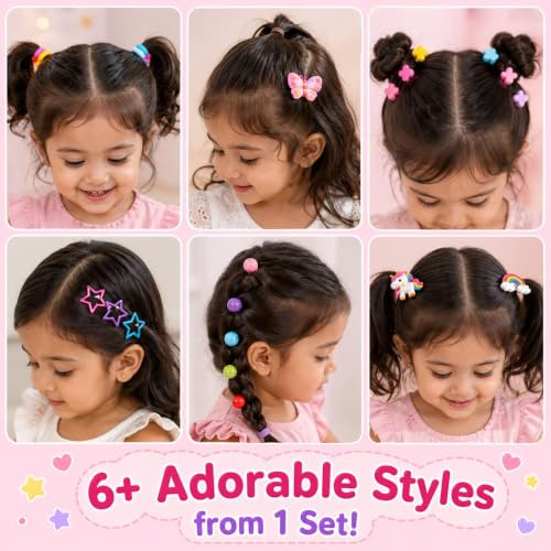 Image of Plutify (190) Pcs Rakshabandhan gift for sister kids Baby Girl Hair Accessories Combo for Kids & Toddlers - 120 Soft Elastic Hair Bands, 10 Cartoon Clips, 20 Mini Claw Clips, 30 Hair Beads ties & 10 Tic Tac Clips | Cute Multicolor Hair Accessories Set for Girls | (0-5 Years)