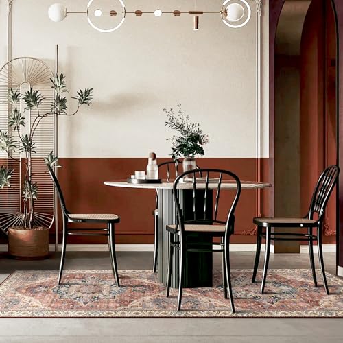 Deerly Vintage Runner Rug 2x6 Hallway Runners Boho Non-Slip Entryway Throw Rug Faux Wool Non-Slip Washable Low-Pile Floor Carpet for Indoor Front Entrance Kitchen Bathroom, Brickred/Multi