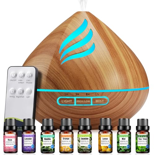 Oil Diffusers 500ML with 8 Essential Oils Set, Aromatherapy Diffu...