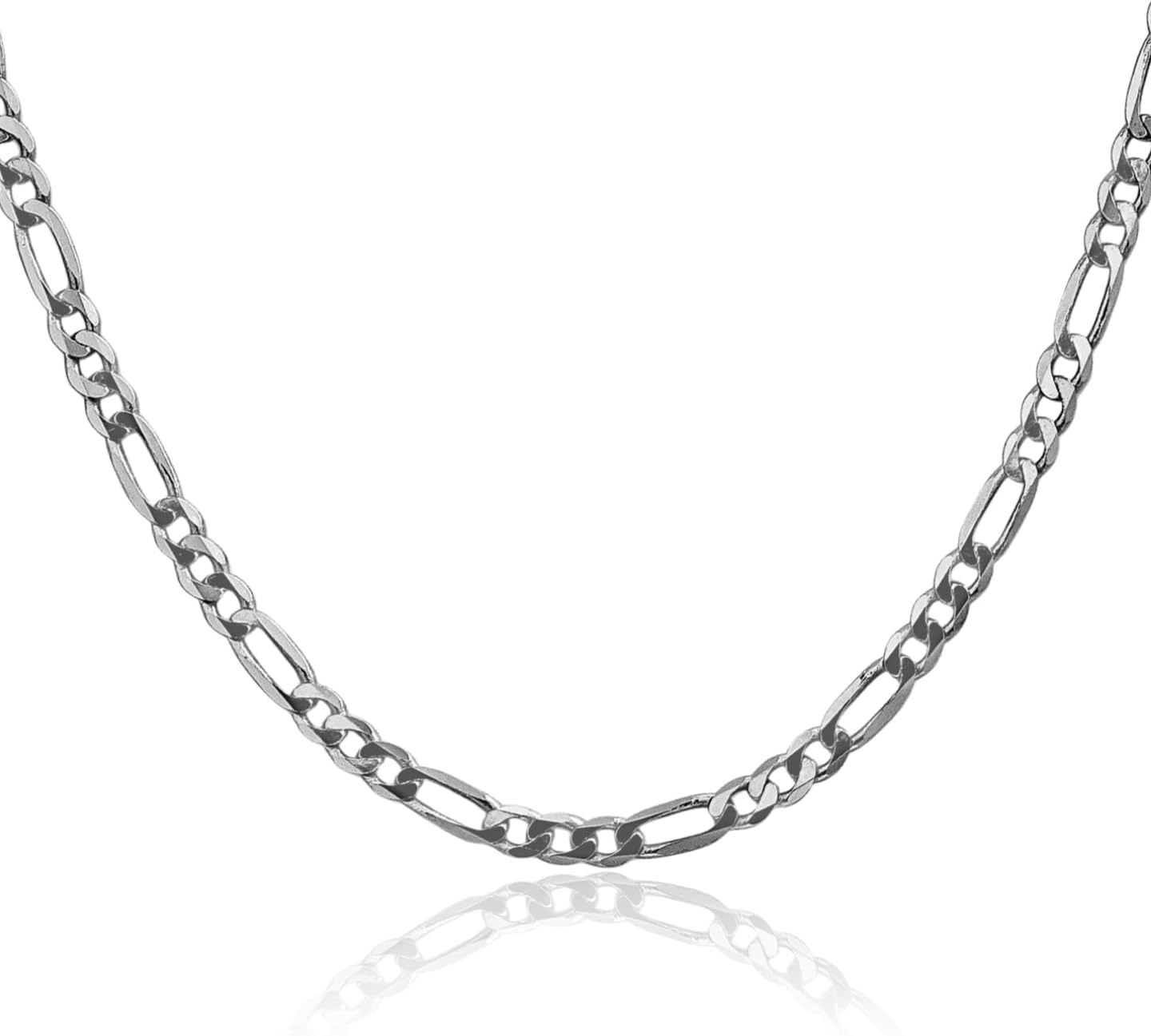 IceCarats 14K Solid White Gold 4mm Thick Flat Figaro Chain Necklace Polished