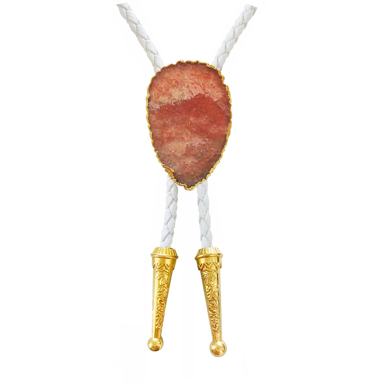 Daisy Del Sol Gemstone Bolo Tie Braided Vegan Faux Leather Natural Stone Gold Handmade Necklace Adjustable Boho Western Jewelry