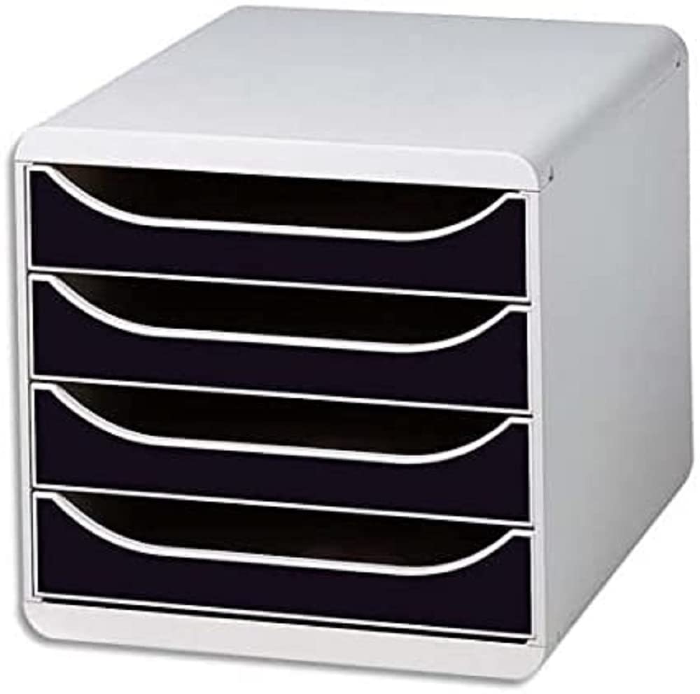 Exacompta 310014D - Módulo individual para documentos A4 + con 4 cajones, ultra-rígido y con stop de seguridad - 347x278x267 mm - BIG-BOX - Gris claro/negro