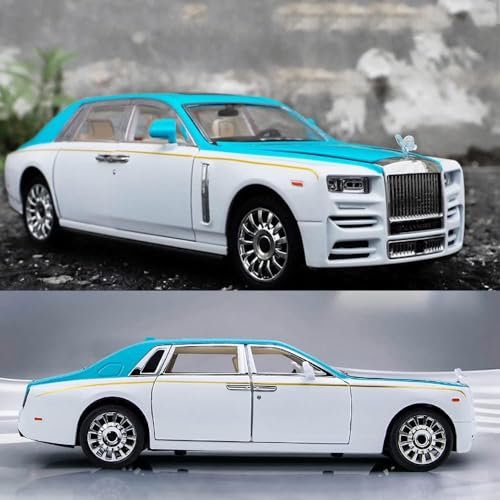 Image of Exclusive Alloy Metal Pull Back Die-Cast Car Diecast Metal Pullback Toy Car with Openable 6 Doors,Light Music Boys Gifts Toys (1:24 Rolls-RoycePhantom(Blue-White))