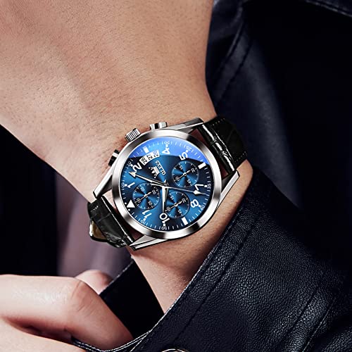 Image of OLEVS Men's Watches Brown Leather with Date,Casual Watches for Men,Large Face Watches Men,Chronograph Mens Watch,Sport Waterproof Business Dress Analog Quartz Men's Wrist Watches Reloj De Hombre