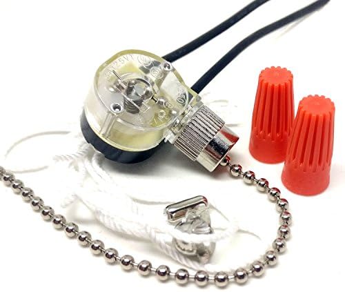 ZE-109 E89885 2 Wire Pull Light Switch Replacement Repair Kit On-Off 1 Circuit 1 Position Single Pole Single Through SPST 6A125VAC 3A250VAC for Ceiling Fans, Wall Sconces, Floor Table Lamps - Nickel
