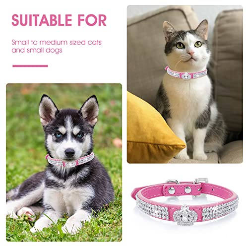 cobee Hundehalsband mit Strass, verstellbares Katzenhalsband Bling Pu Leder Welpenhalsband Kristall Haustierhalsbänder für kleine Hunde Katzen Halsbandzubehör(Rosenrot)