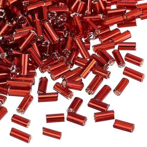 uxcell 1300Pcs Glass Bugle Beads, 4x1.7mm Tube Mini Loose Glass Seed Spacer Bead for DIY Earrings Necklaces Bracelets Jewelry Making (Red)