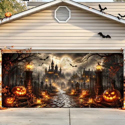 Image of Halloween Garage Door Decorations 6 x 13 ft, Haunted Manor Cover