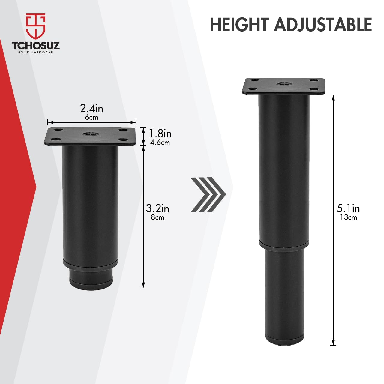 TCHOSUZ 3-5 Inch / 8-12.5cm Adjustable Metal Furniture Legs - Image 3