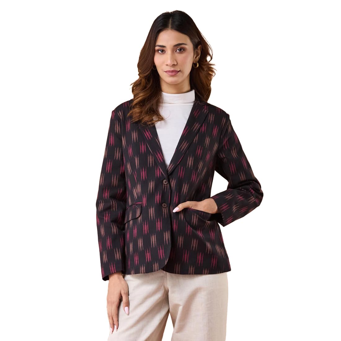fabindia Black Cotton Ikat Blazer-picture-45
