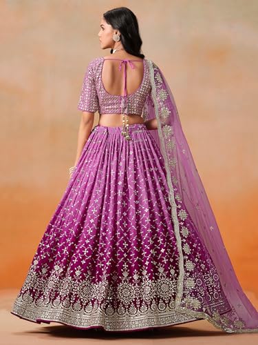Image of Zeel Clothing Women Georgette Semi stitched Sequins Zari Embroidered Lehenga Choli With Dupatta (7086-Latest, Free size)
