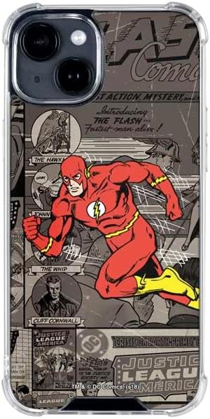 Skinit Clear Phone Case Compatible with iPhone 15 Plus - Officially Licensed DC Comics Flash Mixed Media Design