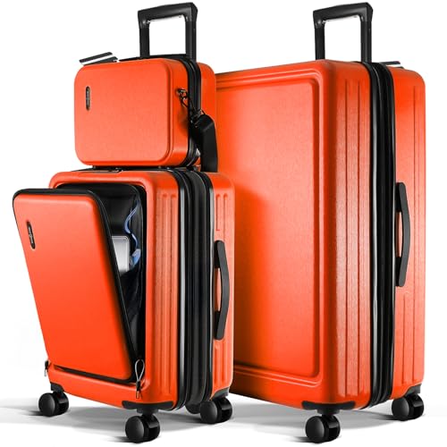 Image of Luggage Sets 3 Piece, 20 Inch Carry on Luggage and 28 Inch Suitcases with Wheels Spinner, Durable Hard Shell Suitcase Set, Expandable Travel Suitcase, Orange