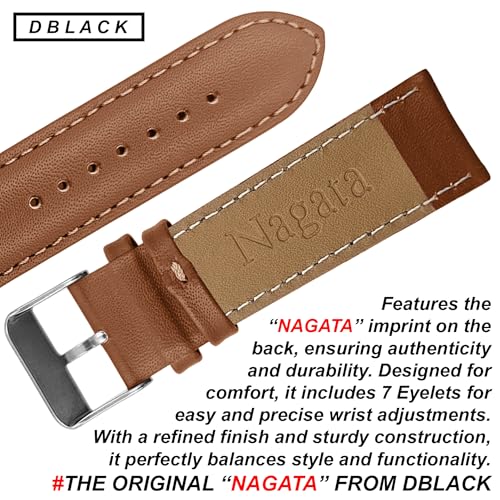 Image of DBLACK ''NAGATA'' Leather Watch Strap, Fully Stitched Matte Finish Watch Belt / / For 18mm, 20mm, 22mm, or 24mm Full-Padded Watch Band (Choose Your Size & Color)