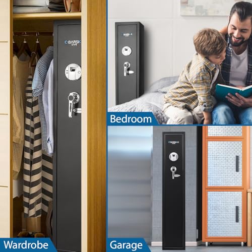 Image of Barska Biometric Rifle Gun Safe - Quick Access Fingerprint Long Gun Safe for Home, DOJ Approved, Silent Mode, Removable Shelf, Backup Keys & Battery