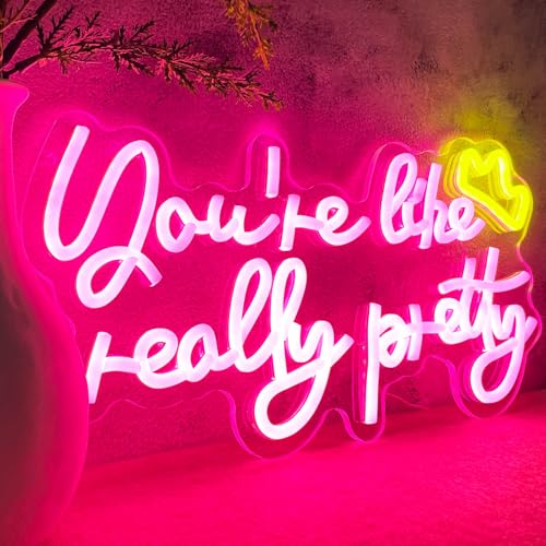 Image of You're Like Really Pretty Neon Sign Your Like Really Pretty Neon Light with Crown Wall Decor for Teen Girls Bedroom, Preppy Pink LED Signs Make up Room Decor Dorm Apartment Dressing Makeup