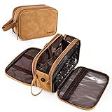 Picture of BAGSPRITE Toiletry Bag for Men, Women Travel Bag with Hanging Hook, Water-resistant Makeup Cosmetic Bag Shaving Kit Organizer, Bathroom Bag for Traveling, Brown, Ⅰ- Medium